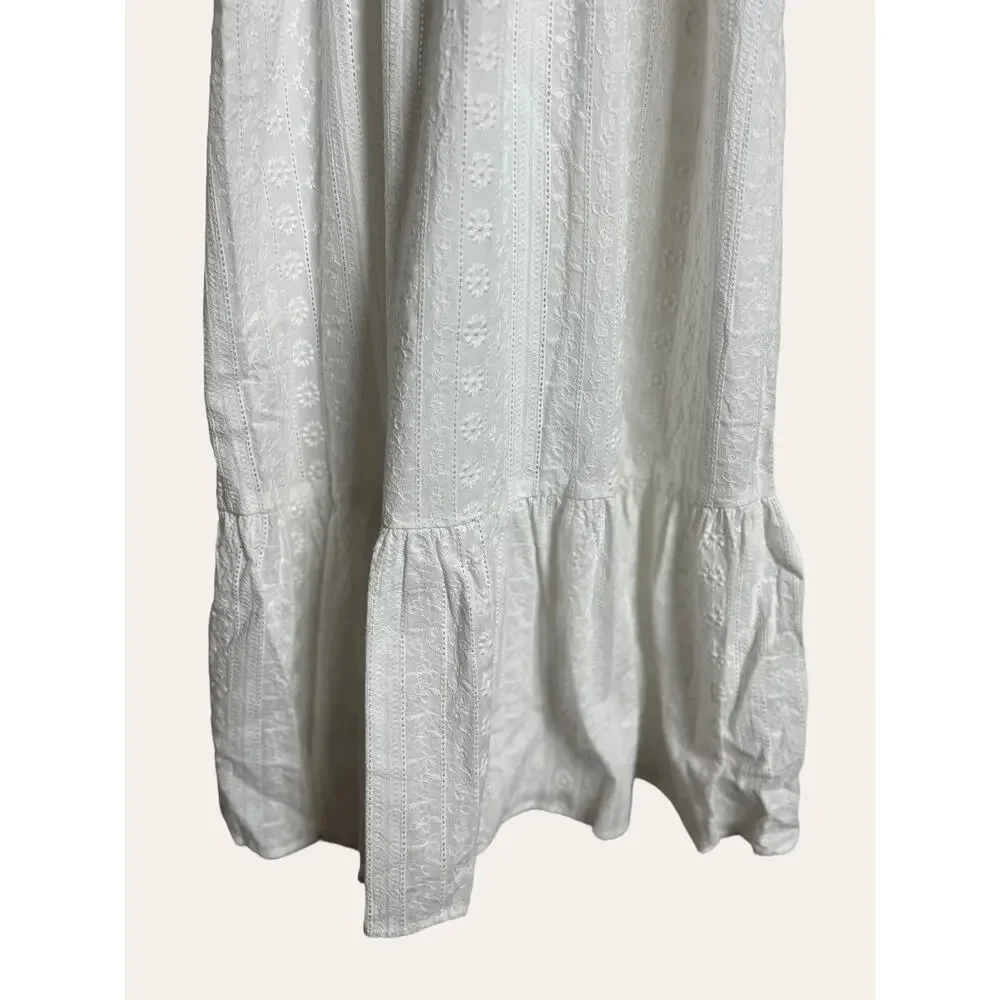 Cece White Eyelet Embroidered Atrapoy Ruffled Sleeveless Midi Dress Size 0 - Picture 5 of 9